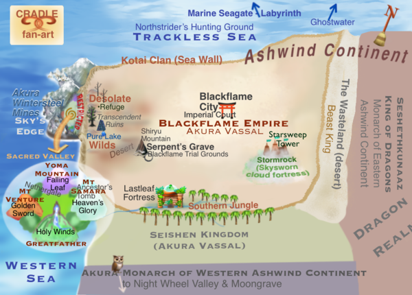 Blackflame Empire on Ashwind Continent. Simplified. Interpretive.
